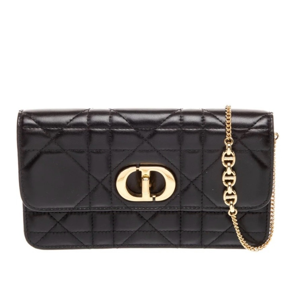 Christian Dior Cannage Miss Caro Pouch with Chain Black Lambskin
